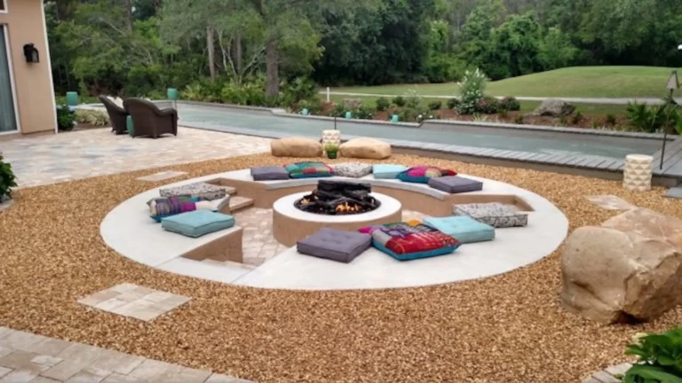 Backyard Bocce Ball Court with Fire Pit Custom Deisgn by Amelia Outdoors